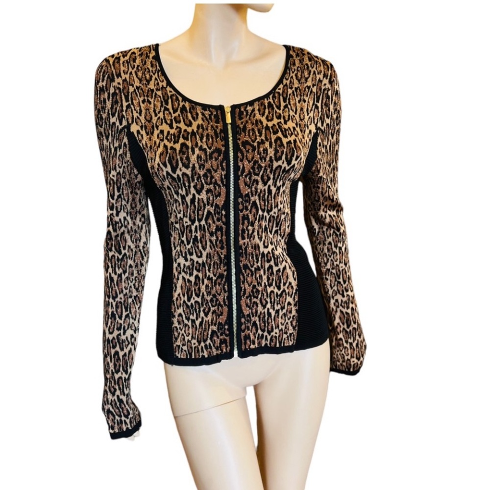 Cach’e Leopard Print Zip Up Sweater Jacket - image 4